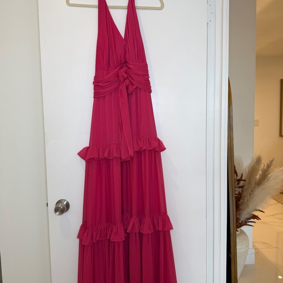 Wedding Guest Pink Halter Maxi Dress - Picture 4 of 4